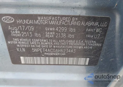 2010 Hyundai Sonata Gls from USA, damaged, VIN 5NPET4AC0AH623443